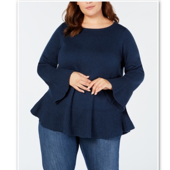 Style & Co. Sweaters - Style & Co Macy's Plus Navy Ruffled Sleeve Sweater